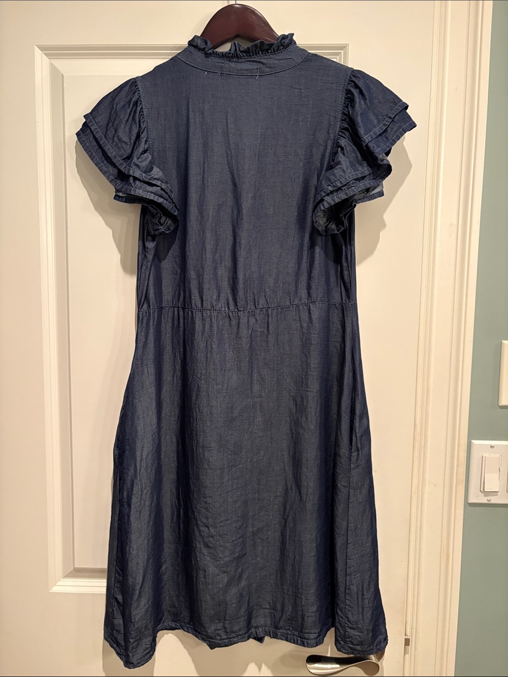 Navy Ruffle-Trim Button Front Dress - Picture 4 of 5